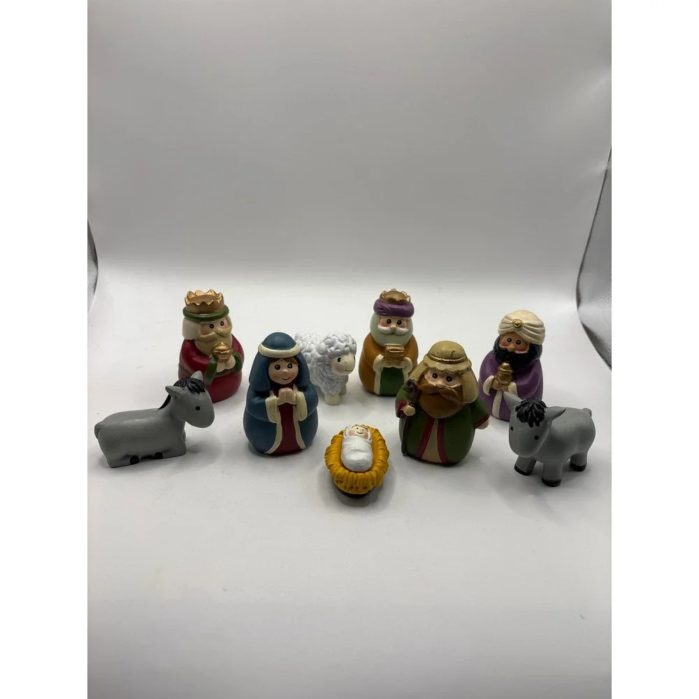 9 Piece Resin Nativity Set Christmas Figurines Mary Joseph Baby Jesus Wise Men